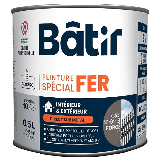 Peinture spécial fer forge BATIR gris manganese f15 0,5L - BATIR