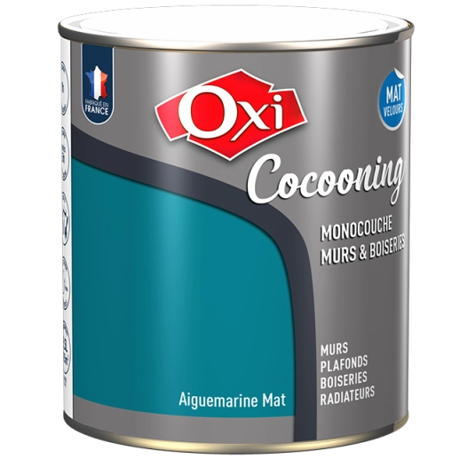 Peinture OXI murs et boiseries COCOONING mat velours aigue marine 2,5L - OXI