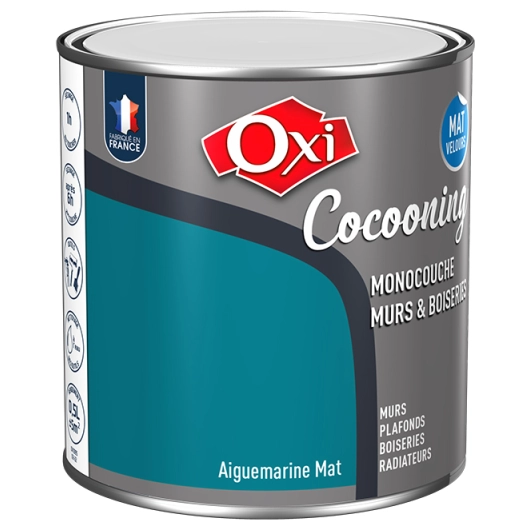 Peinture OXI murs et boiseries COCOONING mat velours aigue marine 0,5L - OXI