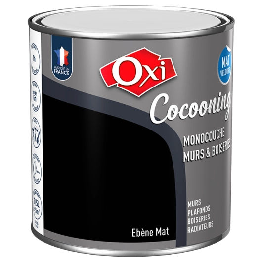 Peinture OXI murs et boiseries COCOONING mat velours ebene 0,5L - OXI