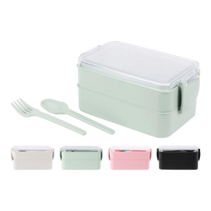 boite lunch, 2 plateaux + couverts, 183 x 103 x 86 mm, couleurs assorties