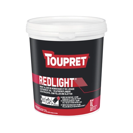 Enduit allégé de rebouchage et de lissage TOUPRET Bat REDLIGHT 1L - TOUPRET