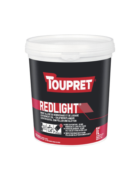 Enduit allégé de rebouchage et de lissage TOUPRET Bat REDLIGHT 1L - TOUPRET