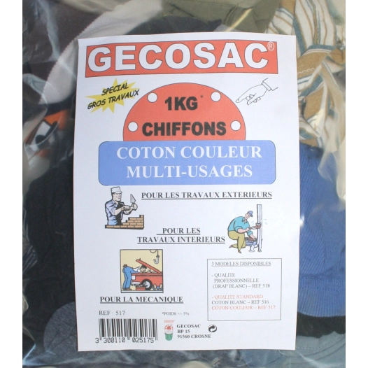 chiffons coton couleur multi-usages 1kg (x10) - gecosac