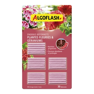 bâtonnets d'engrais plantes fleuries et géraniums x30 - algoflash