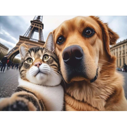 tapis velvet cat & dog selfie paris 45x75cm - mercury