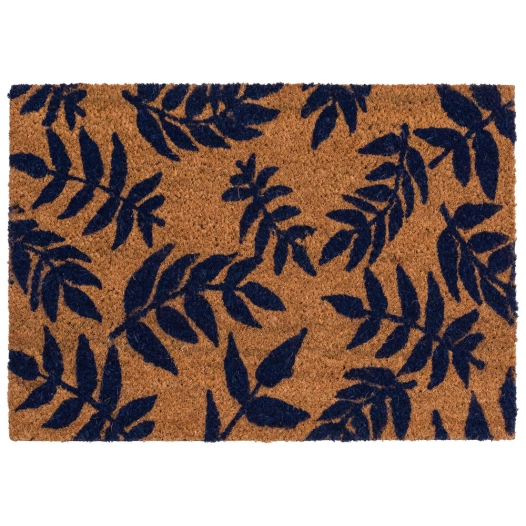 tapis coco imprimé feuillage bleu marine 40x60cm - btb