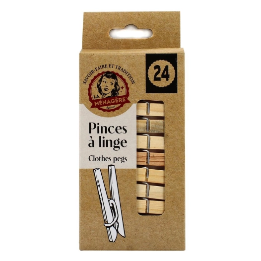 pinces à linge en bois lot de 24 - la menagere