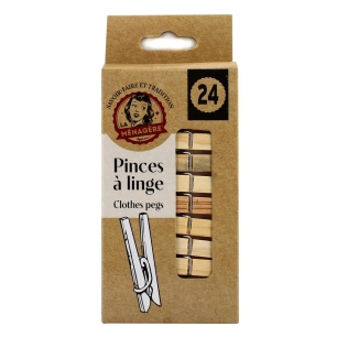pinces à linge en bois lot de 24 - la menagere