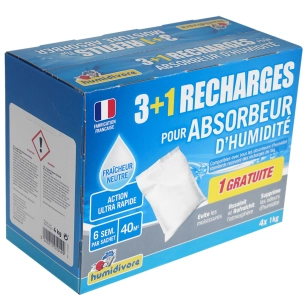 humidivore neutre, lot de 3 recharges de 1kg + 1 gratuite -