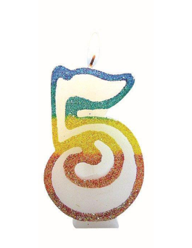 bougie chiffre 5 arc-en-ciel 8cm - eurobougie