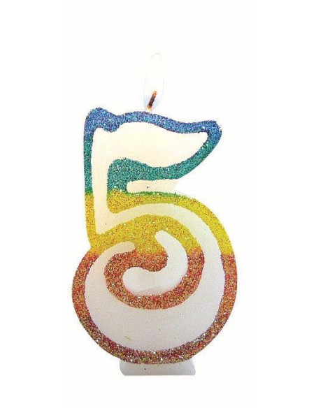 bougie chiffre 5 arc-en-ciel 8cm - eurobougie
