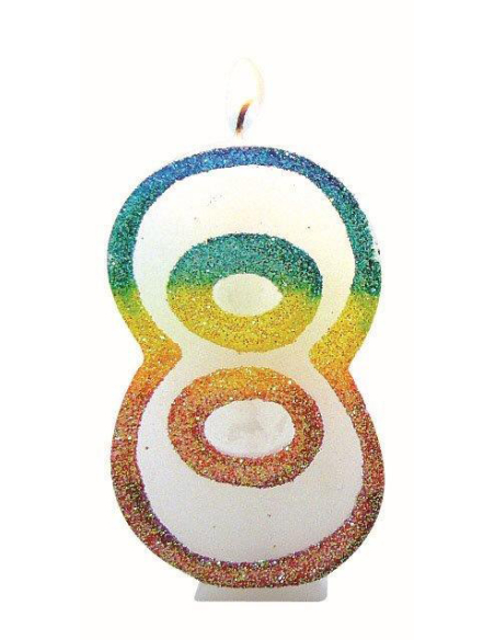 bougie chiffre 8 arc-en-ciel 8cm - eurobougie