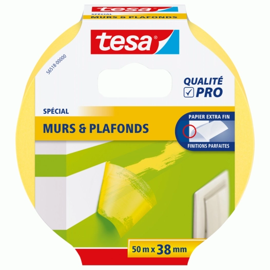 adhésif de masquage jaune spécial mur & plafond 38mmx50m - tesa