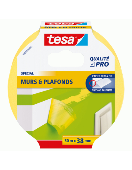 adhésif de masquage jaune spécial mur & plafond 38mmx50m - tesa