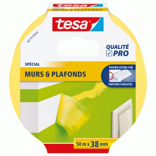 adhésif de masquage jaune spécial mur & plafond 38mmx50m - tesa