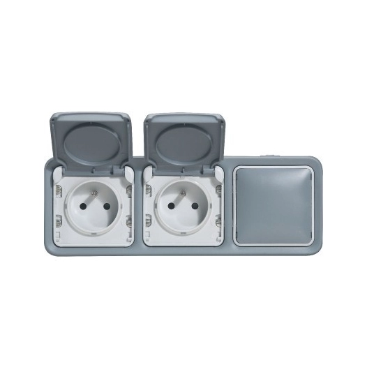 Les prises saillie 2 x 2p+t + obturateur horizontal gris