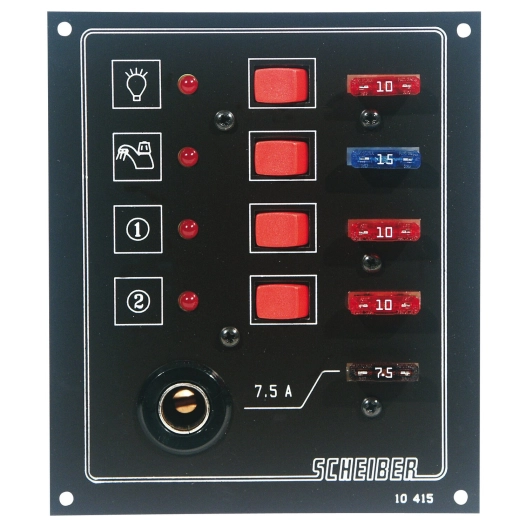 panneaux à fusibles plats 4 circuits + prise 12 volts - scheiber