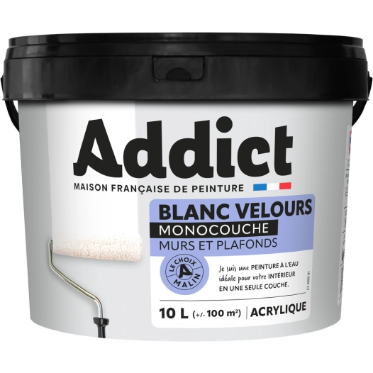 peinture murs et plafonds monocouche acrylique blanc velours 10l - addict