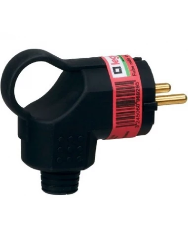 Fiche caoutchouc 2p+t 16 a sortie latérale à anneau male