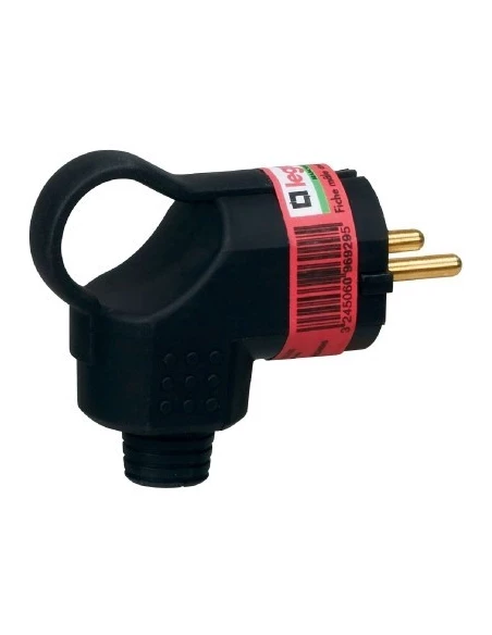 Fiche caoutchouc 2p+t 16 a sortie latérale à anneau male