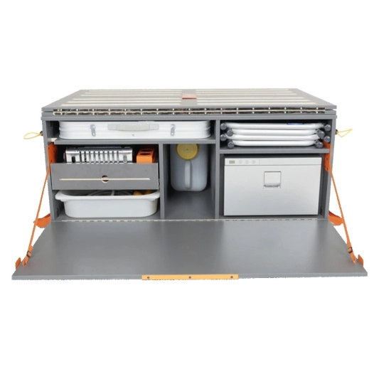 malle arrière amovible avec couchage bebox modèle 010 uni gris avec tiroir réfrigérant - conversion van