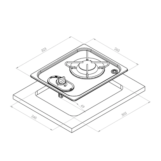 réchaud à gaz encastrable en acier inoxydable 1 feu 263×323 - navy load