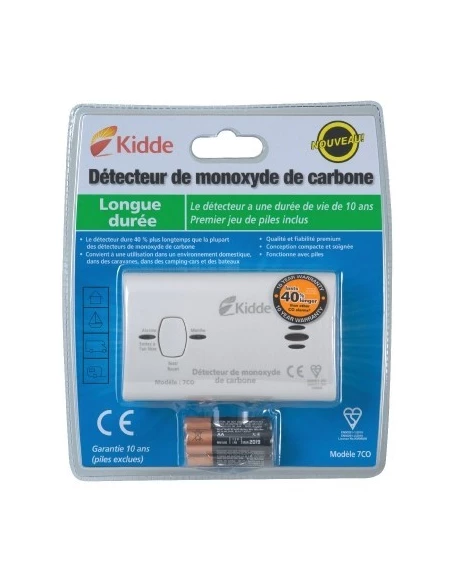 Détecteur de monoxyde de carbone 11,6 x 7,2 x 4