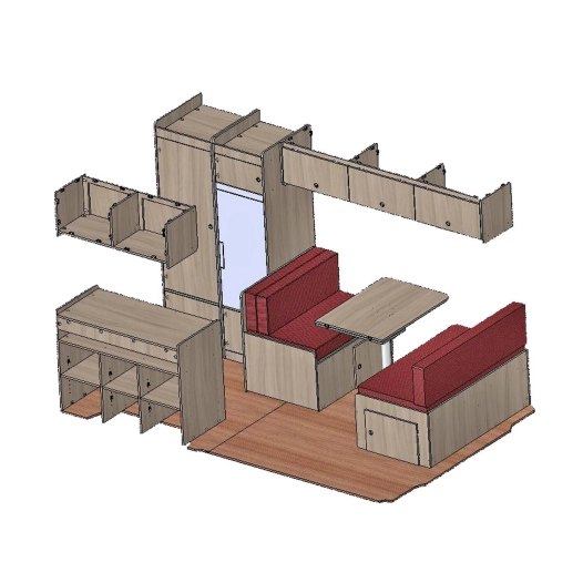 kit ghan fourgon l2h2 (mini 3.00m aménageable) en bois stratifié cérusé 2 faces - conversion van