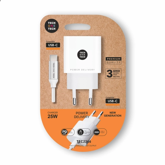 chargeur pd ultra-rapide 25 w + câble usb-c blanc