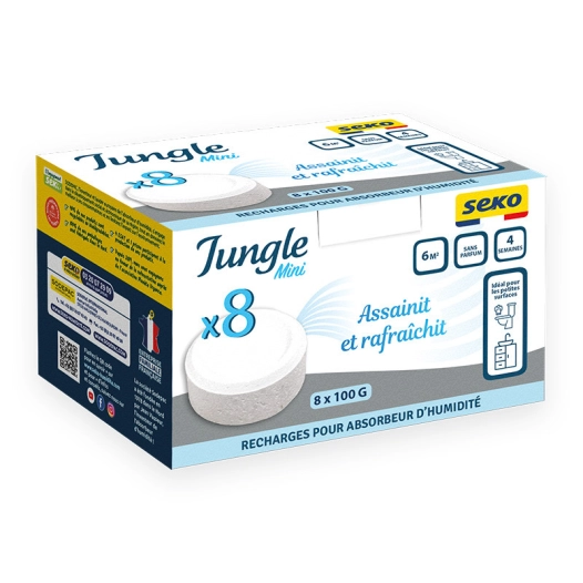 Absorbeur d'humidité Jungle Mini Neutre 8x100g - Recharge efficace - Sodepac