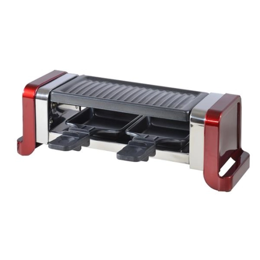 Service à raclette / gril /pierre - 350W - 2 poêlons - 2 spatules - Rouge - KITCHENCHEF