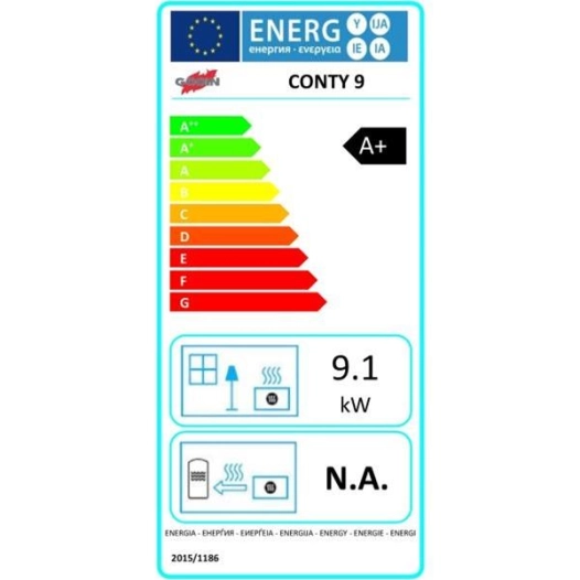 9 kW - Rdt:91,8 % - CO:0,032% - CONTY 9 - Etanche - RT 2012 - Programmable - Trémie 19 kg - Noir - GODIN