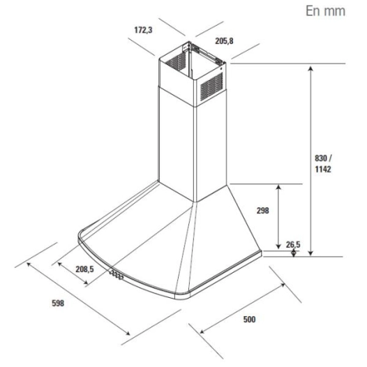 603 m3-2 turbines-3 vitesses-2 filtres métal + charbon-Trapèze-L 60 cm-Inox - BRANDT