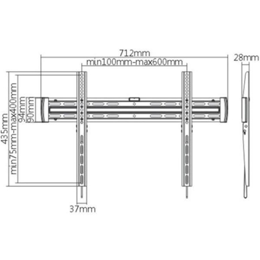 Support mural fixe - Ecrans: 40''/70''-PM: 50 Kg-VESA max 600 x 400 - MBG FRANCE