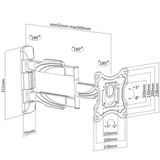 Support mural 3 axes inclinable/orientable-Ecrans: 23''/42''-PM: 35 Kg-VESA max 200 x 200 - MBG FRANCE
