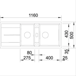 BLANCOMETRA 8 S-2 cuves + égouttoir-1160 x 500-Silgranit anthracite - BLANCO