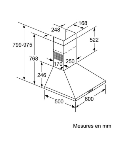 360 m3-3 vitesses-Cdes mécaniques - 2 filtres aluminium-L 60 cm-LED-Décor Trapèze-Inox - BOSCH