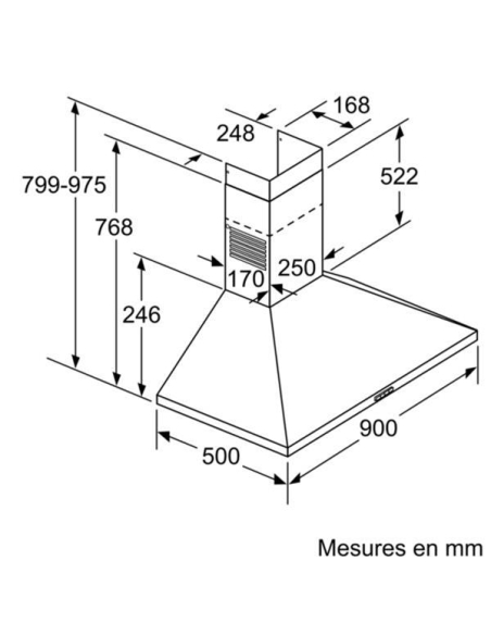 360 m3-3 vitesses-Cdes mécaniques - 3 filtres aluminium-L 90 cm-LED-Décor Trapèze-Inox - BOSCH