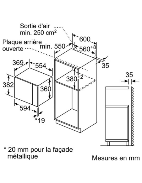 25 L 900 W-5 puissances-Electronique TouchControl-Cavité inox-H 38 cm-Tout intégrable-Inox - BOSCH