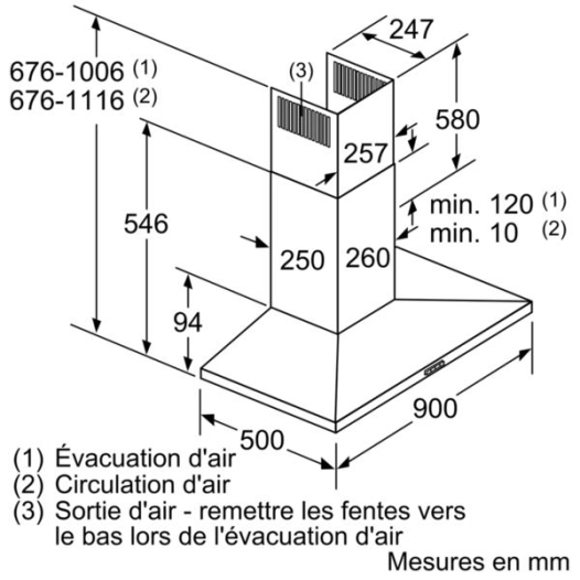610 m3-4 vitesses-Cdes TouchControl-Filtres métal-L 90 cm-Eclairage LED-Trapèze-Inox - BOSCH