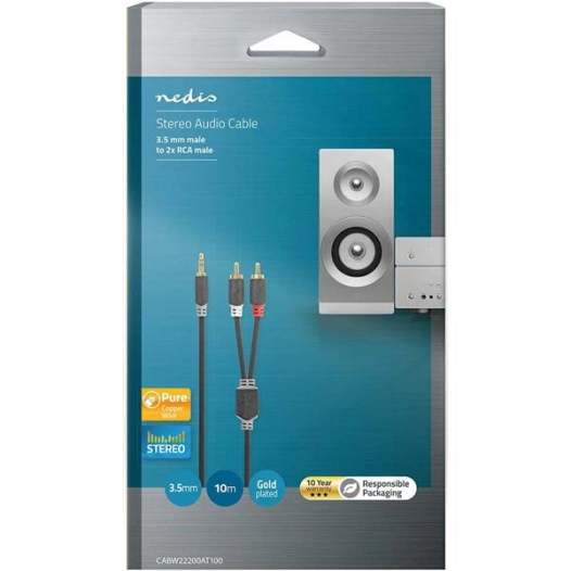 Câble audio stéréo - 3.5 mm Mâle - 2x RCA Male - Plaqué or - 10.00 m - NEDIS