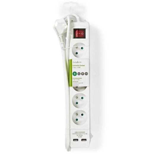 BLOC 5 PRISES AVEC INTERRUPTEUR ET 2 PORTS USB Type E (CEE 7/6) 1.50 m 3680 W 16 A Type de mise à la terre: Broc - NEDIS