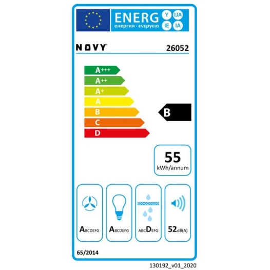 600 m3 - 4 vitesses - Cdes par boutons - LED STRIP - L 53,3 cm - CRYSTAL - Verre noir - NOVY