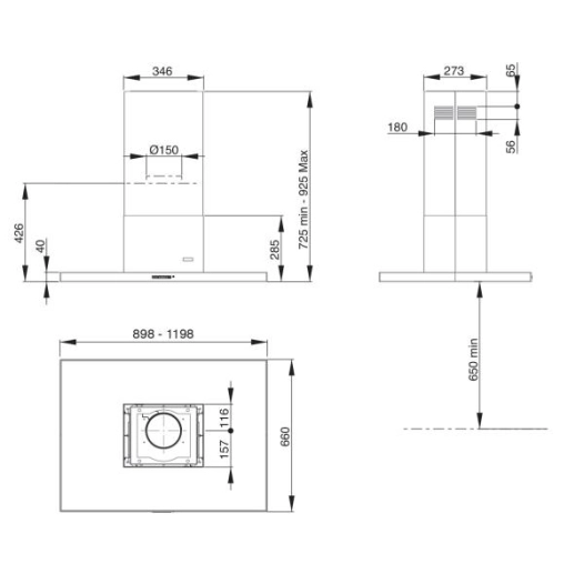 ILOT-741 m3-Cdes élec-4 vitesses-Temporisation-Filtres aluminium-LED-Atrium 900 Centrale-Inox - ROBLIN