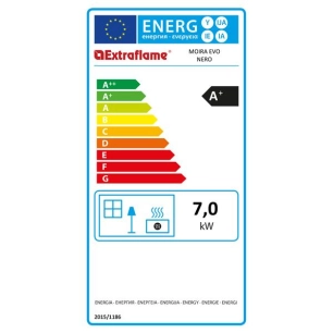 7 kW-Granulés-Trémie 11 kg-Porte fonte-RT2012-Sortie air chaud dessus-Tlcde-Acier peint noir - NORDICA EXTRAFLAME