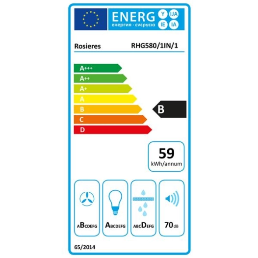 606 m3 - 3 vitesses - Cdes Curseur - Filtre métal+charbon - Eclairage LED - L 52 cm - Inox - ROSIERES