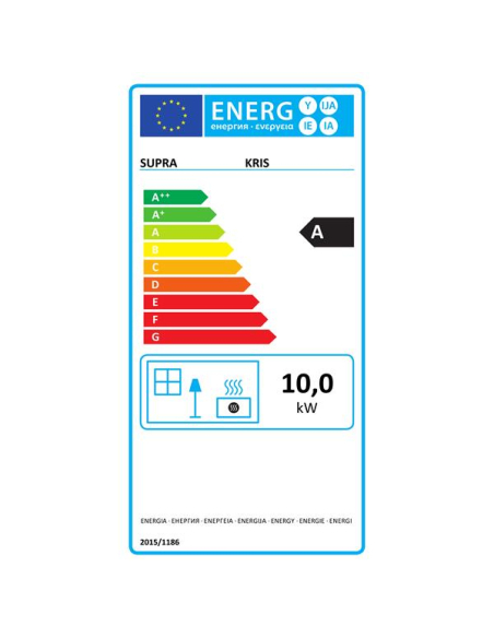 10 kW - Rdt: 77 % - Déflecteur vermiculite - Bûches 50 cm - Pied en bois - Tout fonte - SUPRA
