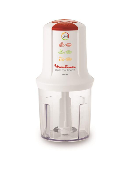 Mini-hachoir -500 W-Bol plastique 0,5 L-Couteau 1 lame - Blanc - MOULINEX