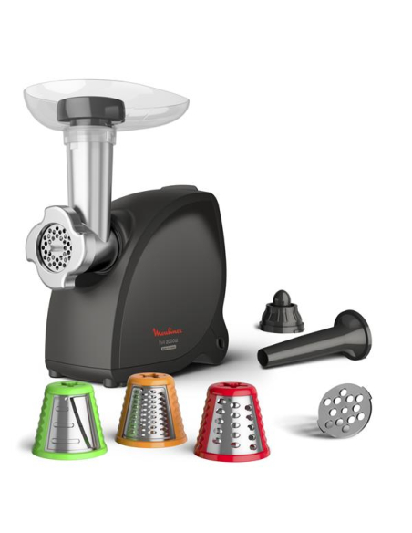 Hachoir à viande HV4 Meat mincer-2000W-2,3 kg/min-2 grilles-3 cônes-Noir - MOULINEX